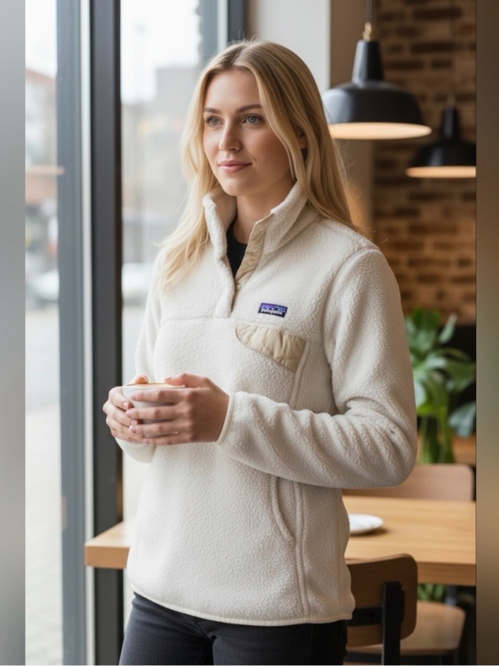 Patagonia Cream Pullover Fleece Snap-T